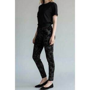 Vintage Liz Claiborne Floral Velvet Burnout Straight Leg Pant Small Black Y2K